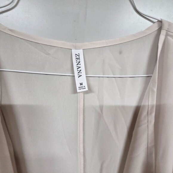 Zenana Pleated Kimono Cardigan Open Front Lightweight Women M Beige Chiffon - Picture 6 of 10